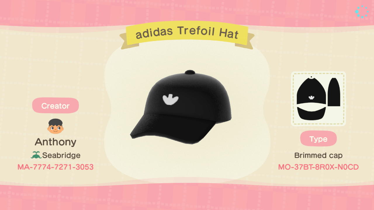 Animal Crossing Design Code: MO-37BT-8R0X-N0CD adidas Trefoil Hat