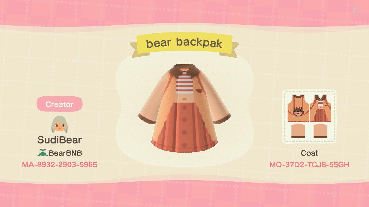 Animal Crossing Design Code: MO-37D2-TCJ8-55GH bear backpak