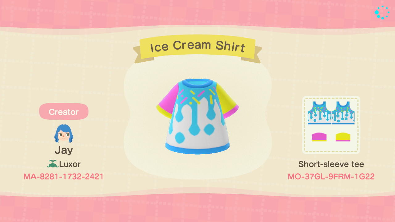 Animal Crossing Design Code: MO-37GL-9FRM-1G22 Ice Cream Shirt