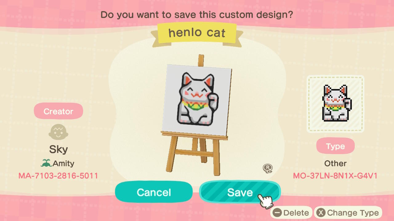 Animal Crossing Design Code: MO-37LN-8N1X-G4V1 Cat Sign
