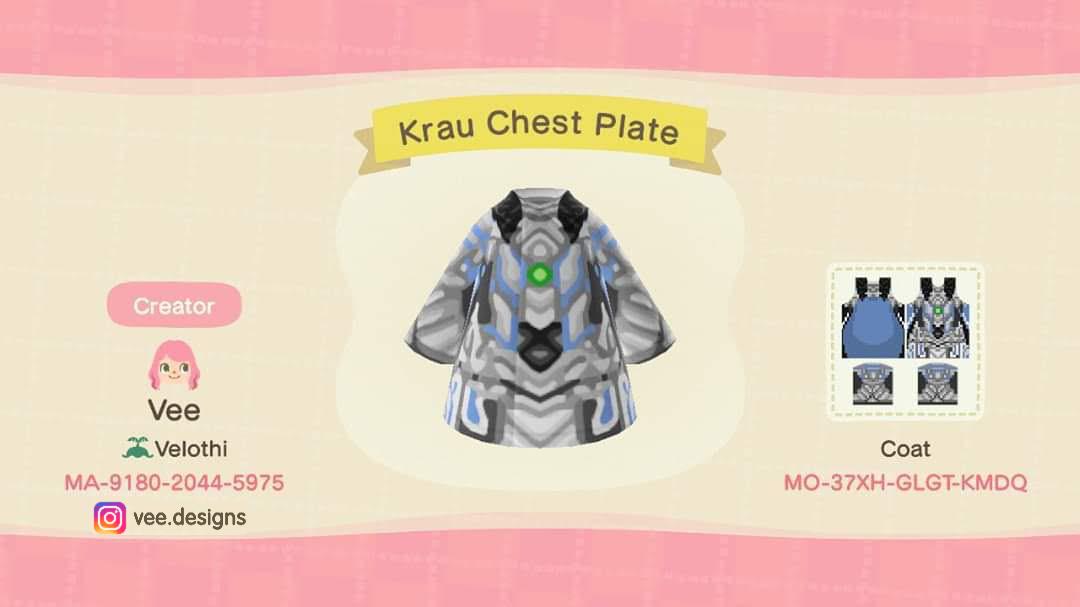 Animal Crossing Design Code: MO-37XH-GLGT-KMDQ Krau Chest Plate