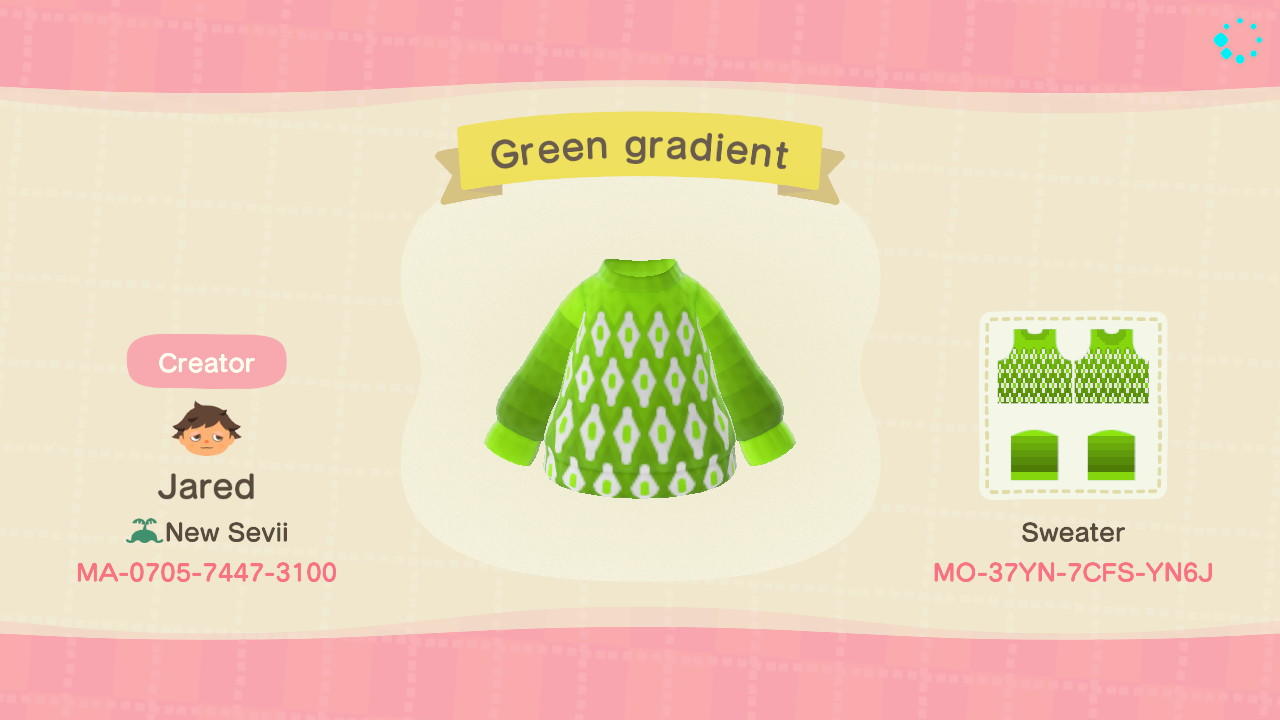 Animal Crossing Design Code: MO-37YN-7CFS-YN6J Green gradient