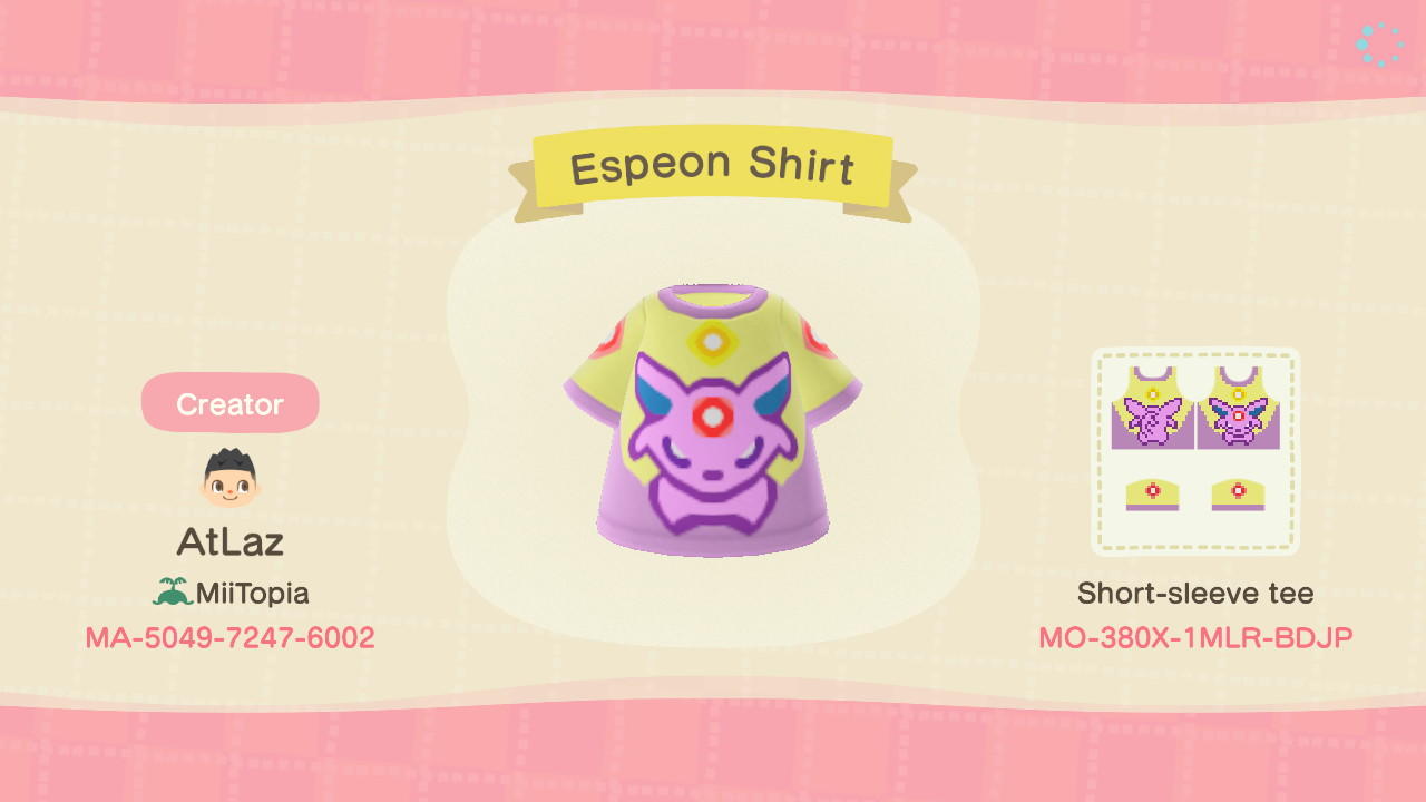Animal Crossing Design Code: MO-380X-1MLR-BDJP Espeon Shirt