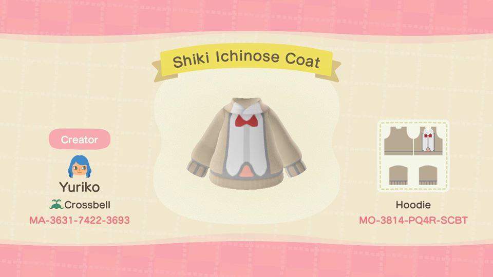 Animal Crossing Design Code: MO-3814-PQ4R-SCBT Shiki Ichinose Coat