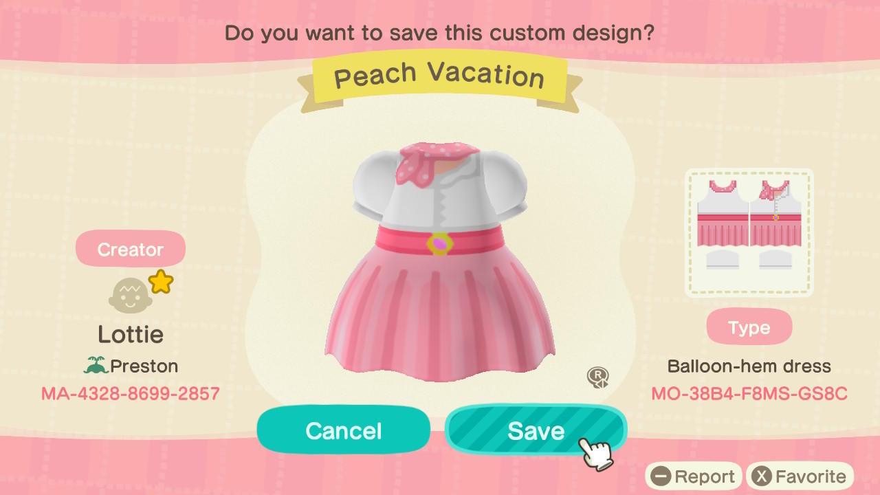Animal Crossing Design Code: MO-38B4-F8MS-GS8C Peach Vacation