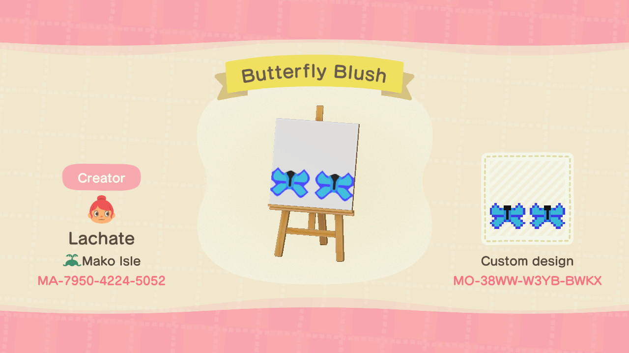 Animal Crossing Design Code: MO-38WW-W3YB-BWKX Butterfly Blush