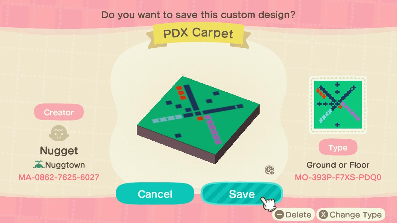 Animal Crossing Design Code: MO-393P-F7XS-PDQ0 PDX Carpet
