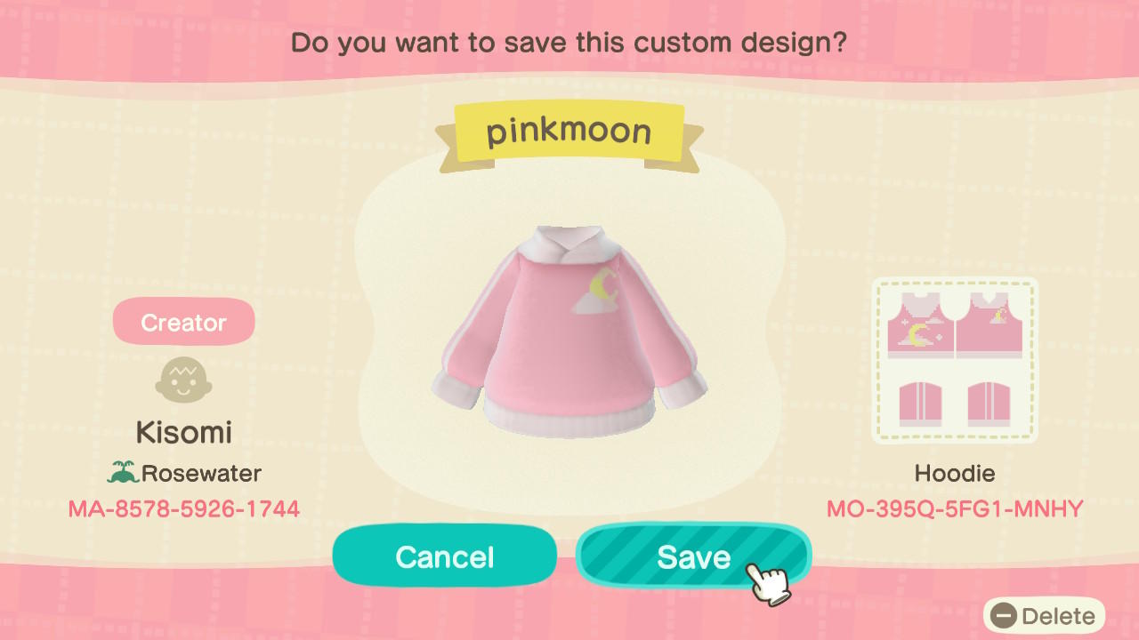 Animal Crossing Design Code: MO-395Q-5FG1-MNHY pinkmoon