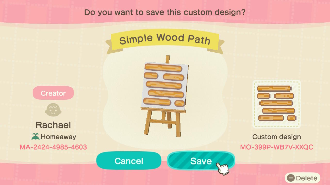 Animal Crossing Design Code: MO-399P-WB7V-XXQC Simple Wood Path