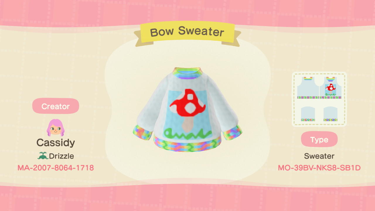 Animal Crossing Design Code: MO-39BV-NKS8-SB1D Bow Sweater