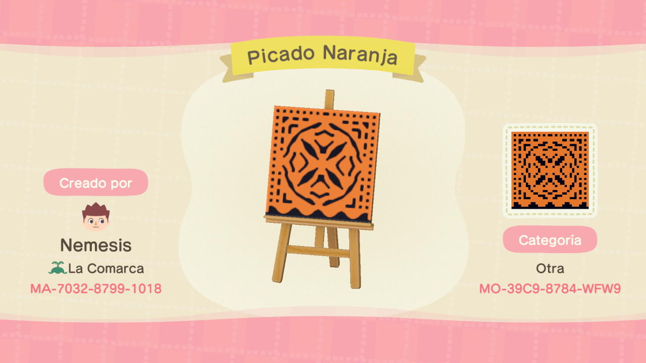 Animal Crossing Design Code: MO-39C9-8784-WFW9 Picado Naranja