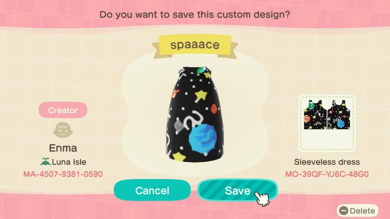 Animal Crossing Design Code: MO-39QF-YJ6C-48G0 Galaxy space dress