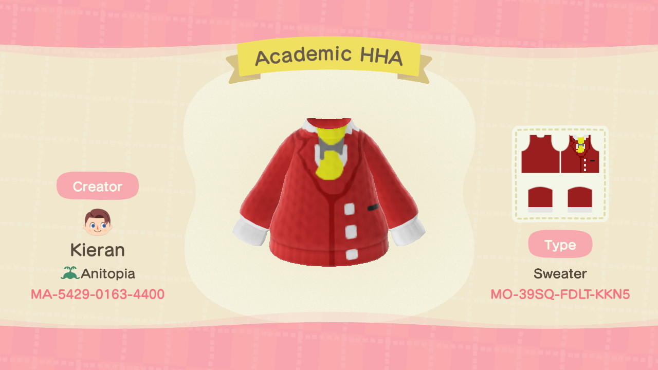 Animal Crossing Design Code: MO-39SQ-FDLT-KKN5 Academic HHA Jacket