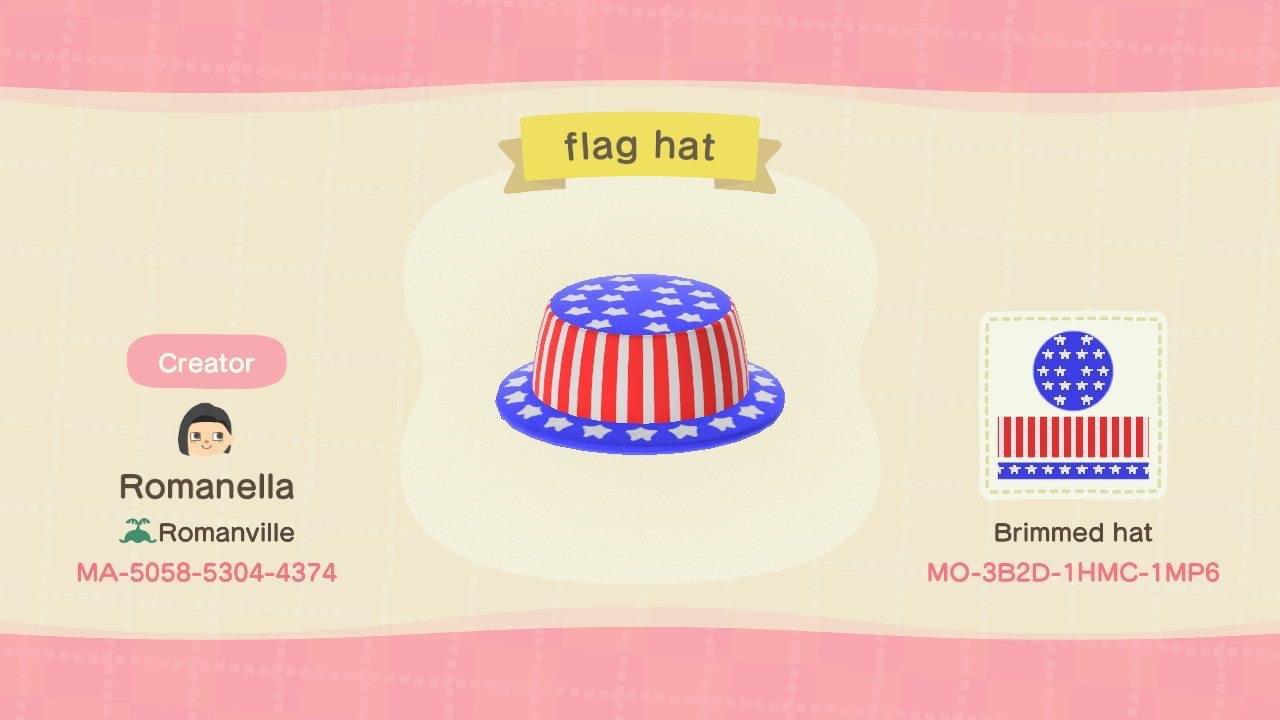 Animal Crossing Design Code: MO-3B2D-1HMC-1MP6 flags hat
