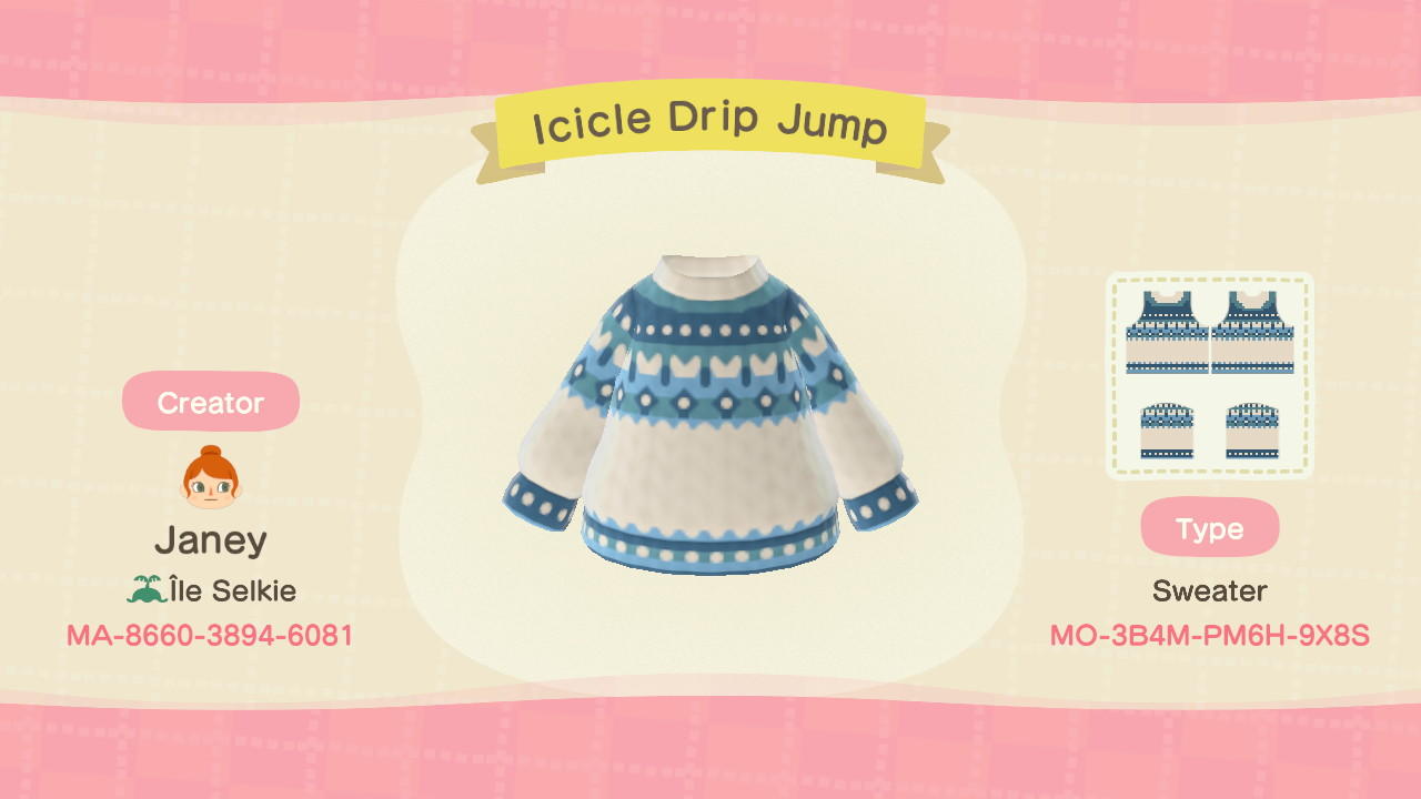 Animal Crossing Design Code: MO-3B4M-PM6H-9X8S Icicle Drip Jumper