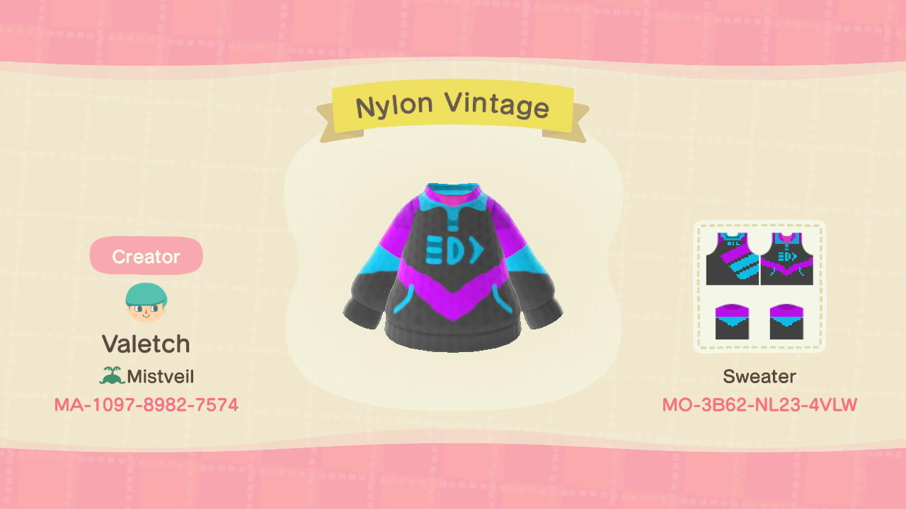 Animal Crossing Design Code: MO-3B62-NL23-4VLW Nylon Vintage