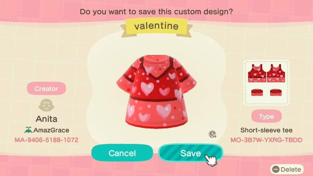 Animal Crossing Design Code: MO-3B7W-YXRG-TBDD Valentine