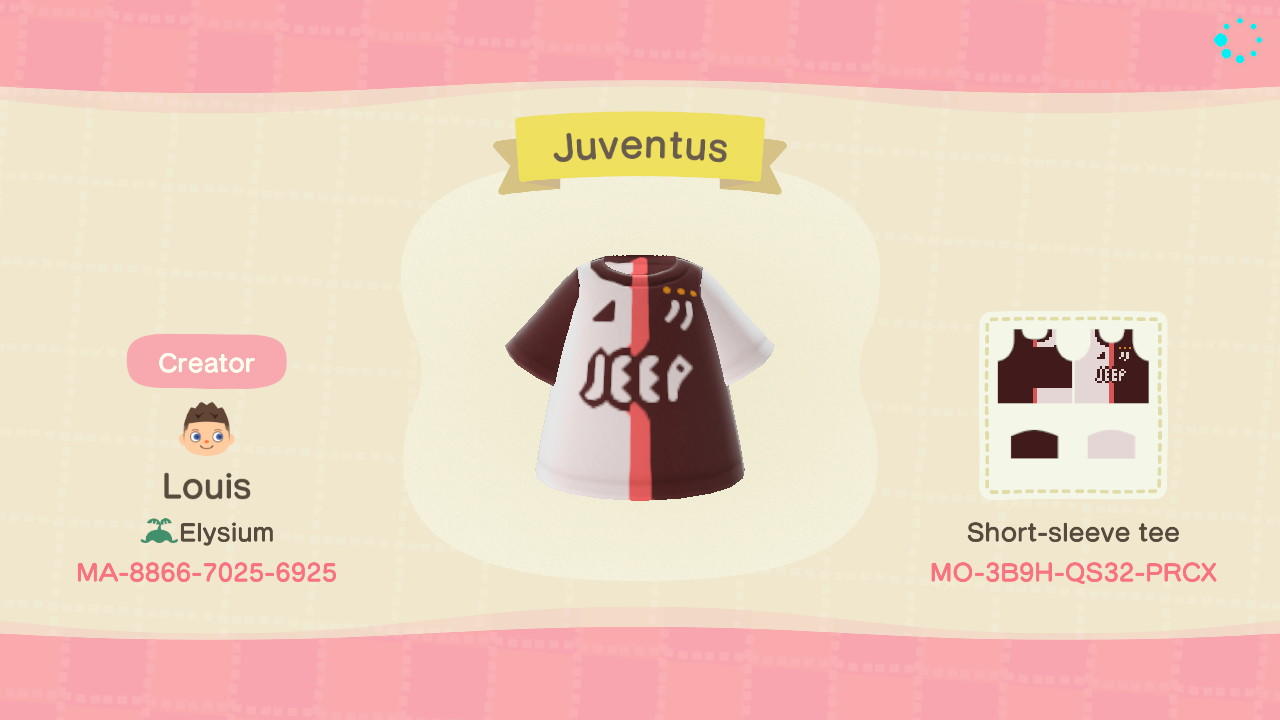 Animal Crossing Design Code: MO-3B9H-QS32-PRCX Juventus FC Shirt