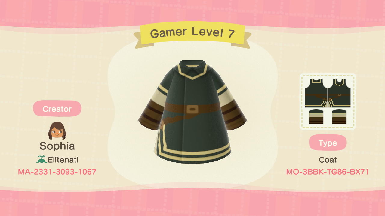 Animal Crossing Design Code: MO-3BBK-TG86-BX71 Gamer Level 7