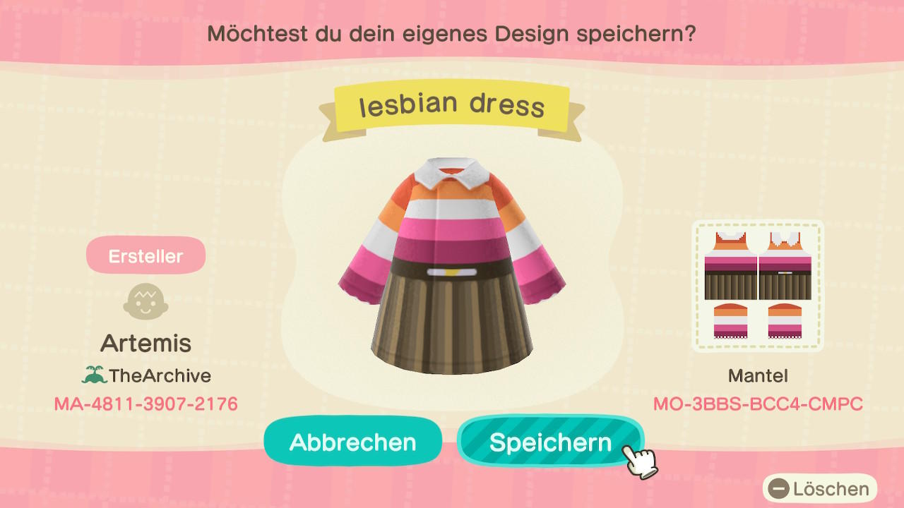 Animal Crossing Design Code: MO-3BBS-BCC4-CMPC lesbian dress