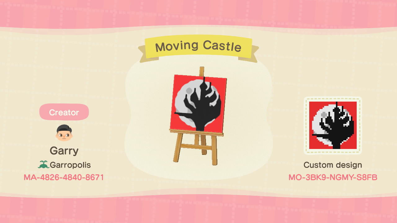 Animal Crossing Design Code: MO-3BK9-NGMY-S8FB Moving Castle