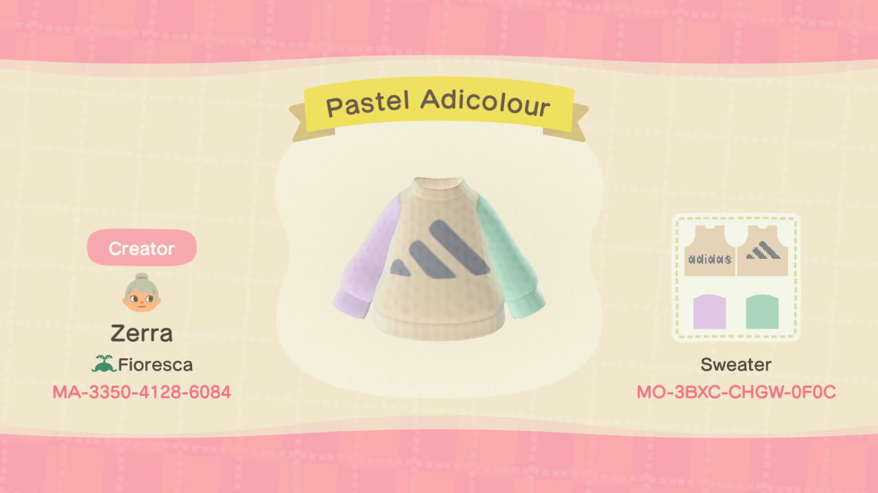 Animal Crossing Design Code: MO-3BXC-CHGW-0F0C Pastel Adicolour