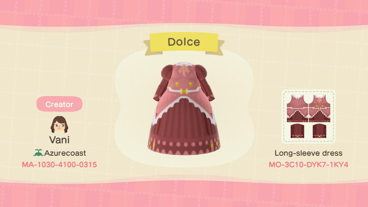 Animal Crossing Design Code: MO-3C10-DYK7-1KY4 Dolce(Rune Factory4)