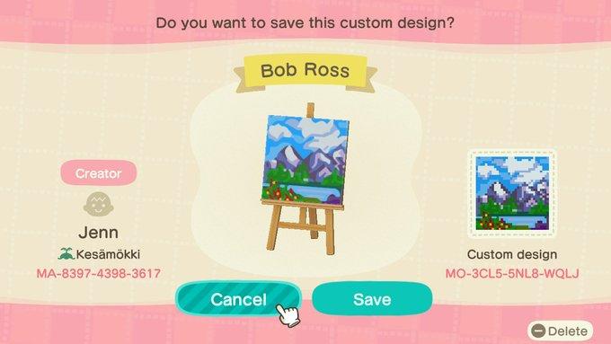 Animal Crossing Design Code: MO-3CL5-5NL8-WQLJ Bob Ross
