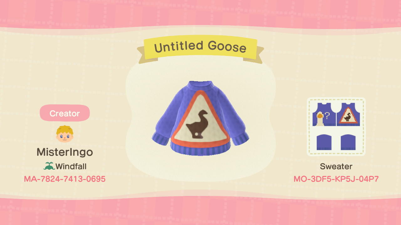 Animal Crossing Design Code: MO-3DF5-KP5J-04P7 Untitled Goose