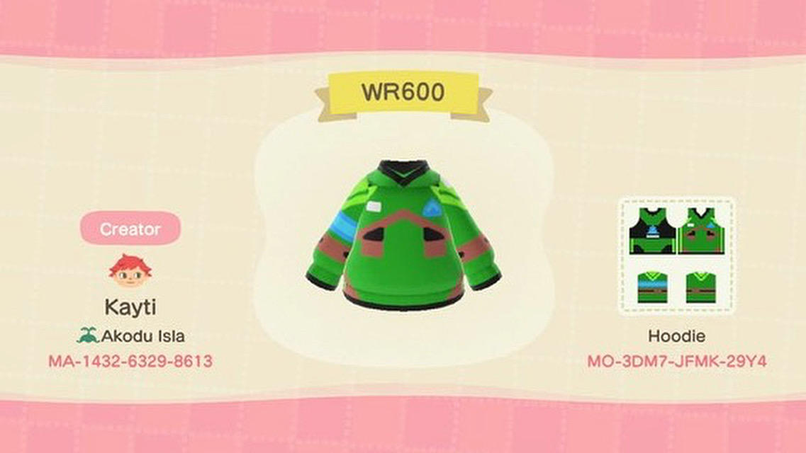 Animal Crossing Design Code: MO-3DM7-JFMK-29Y4 WR600/Ralph Hoodie