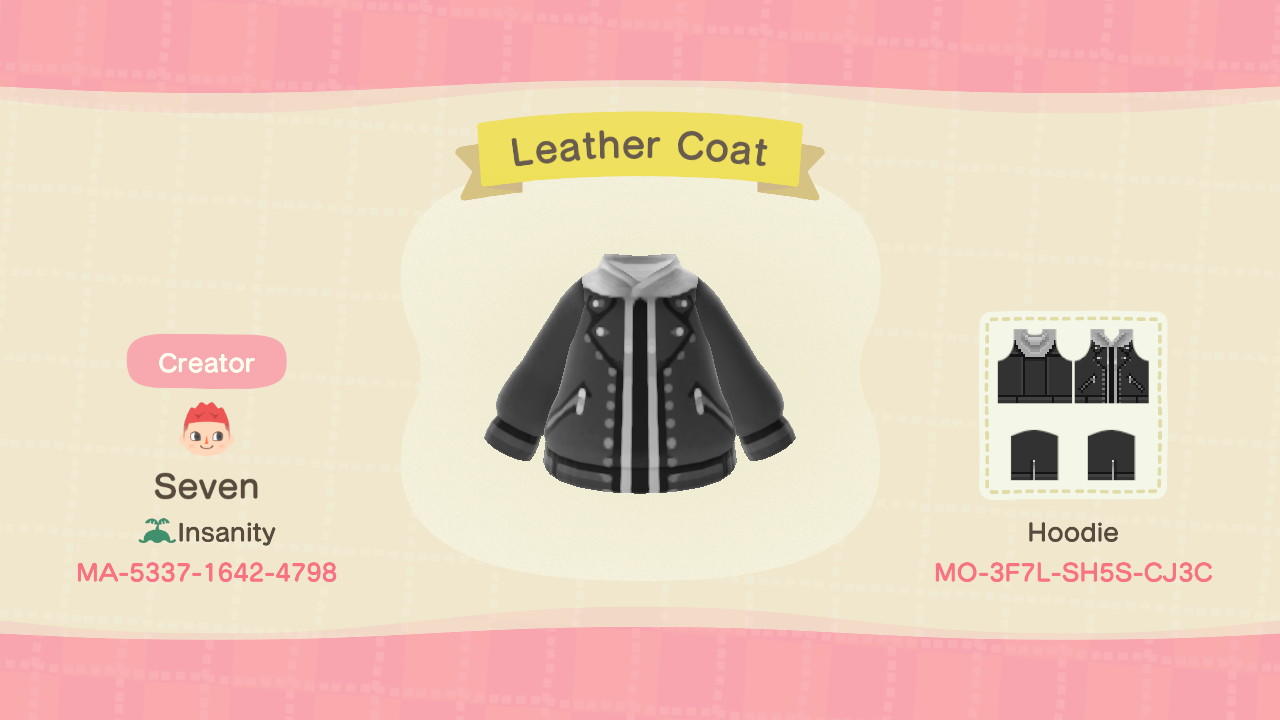 Animal Crossing Design Code: MO-3F7L-SH5S-CJ3C Leather Coat