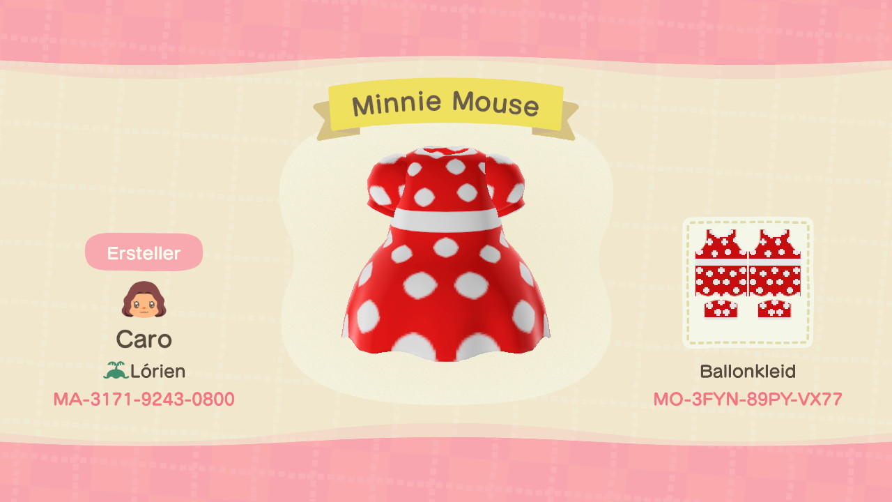 Animal Crossing Design Code: MO-3FYN-89PY-VX77 Minnie Mouse
