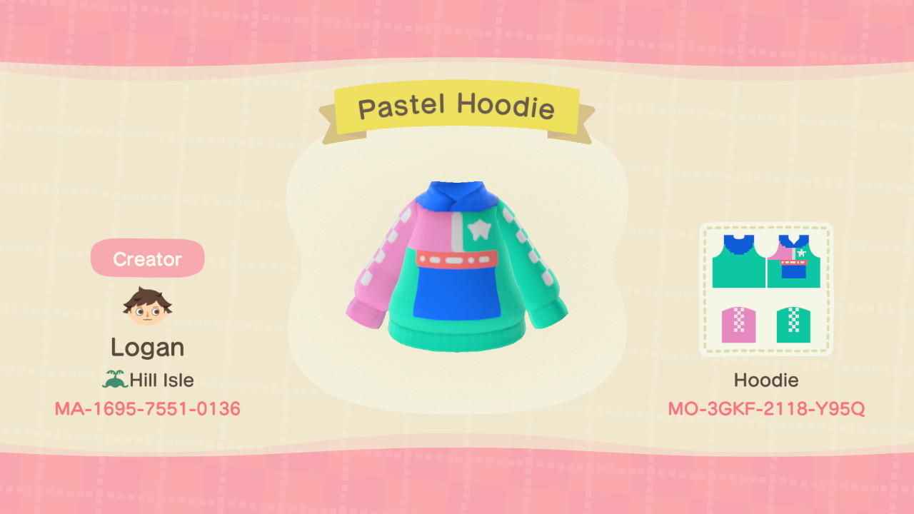 Animal Crossing Design Code: MO-3GKF-2118-Y95Q Pastel Hoodie