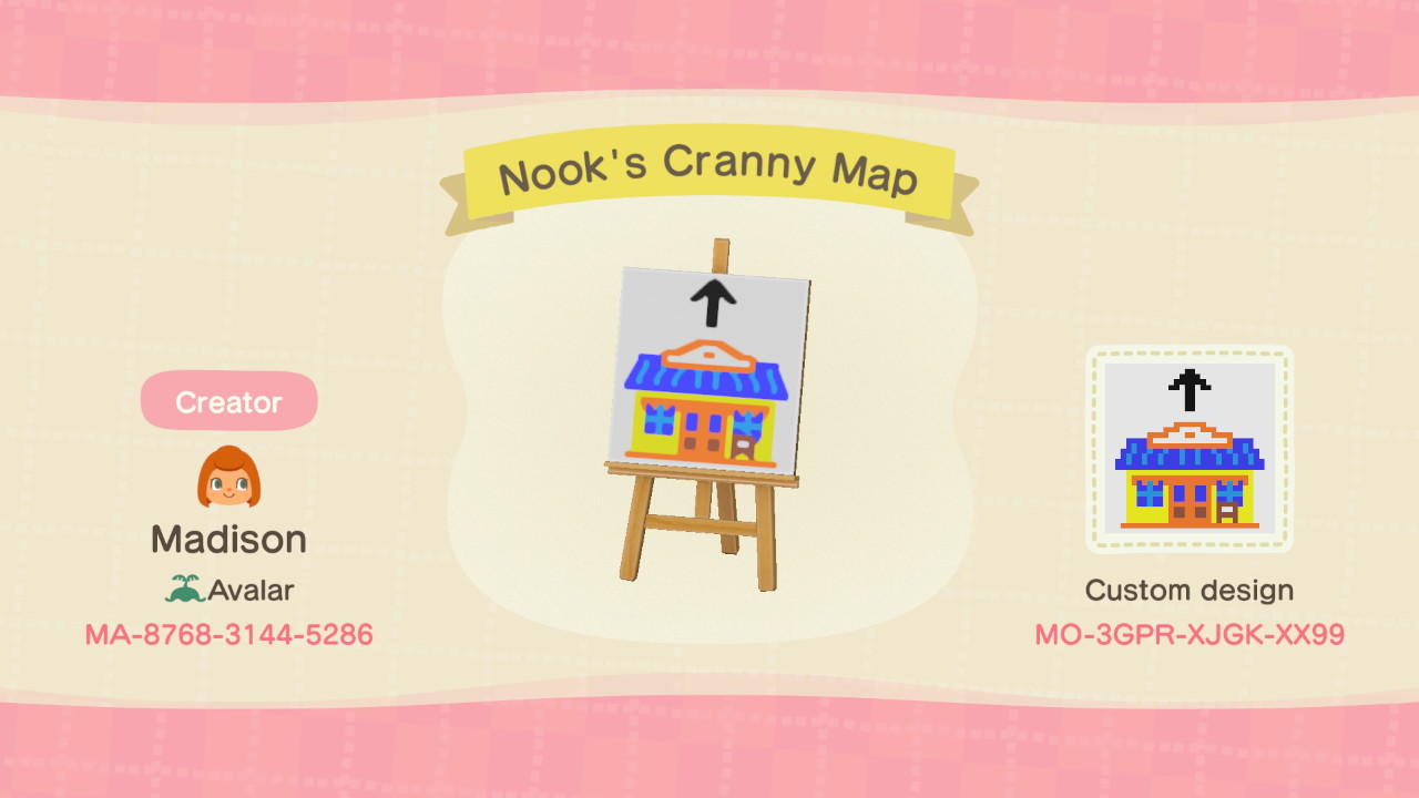 Animal Crossing Design Code: MO-3GPR-XJGK-XX99 Nooks Cranny Map