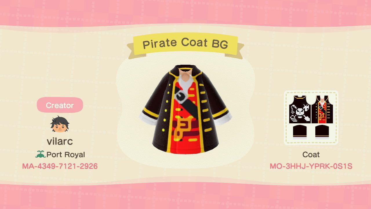 Animal Crossing Design Code: MO-3HHJ-YPRK-0S1S Pirate Coat BlackRed
