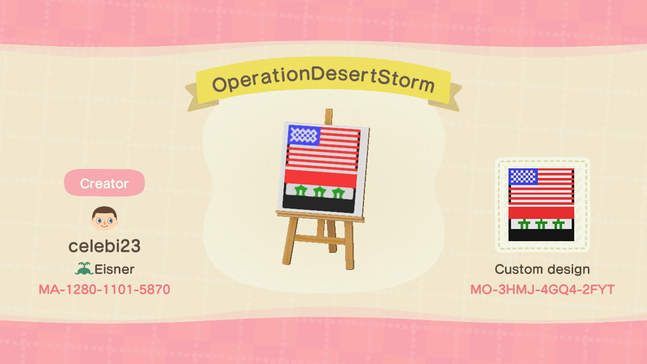 Animal Crossing Design Code: MO-3HMJ-4GQ4-2FYT OperationDesertStorm