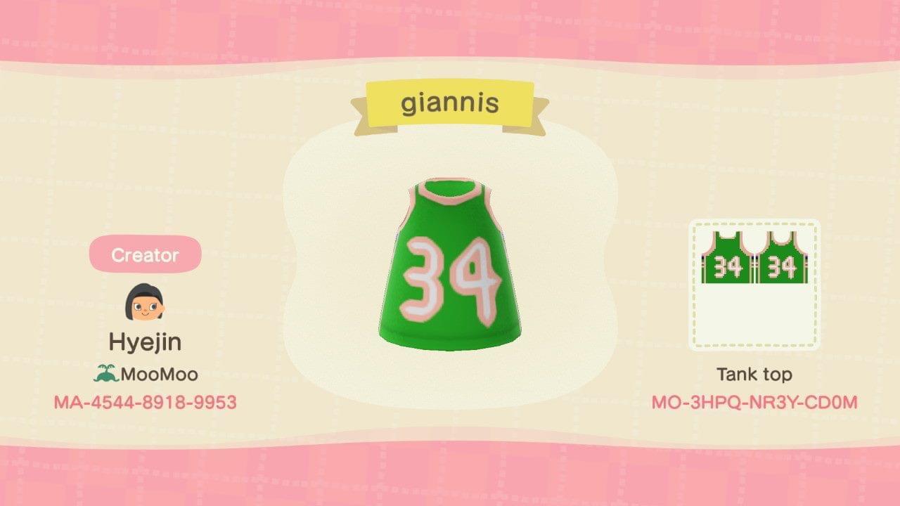 Animal Crossing Design Code: MO-3HPQ-NR3Y-CD0M Giannis Jersey