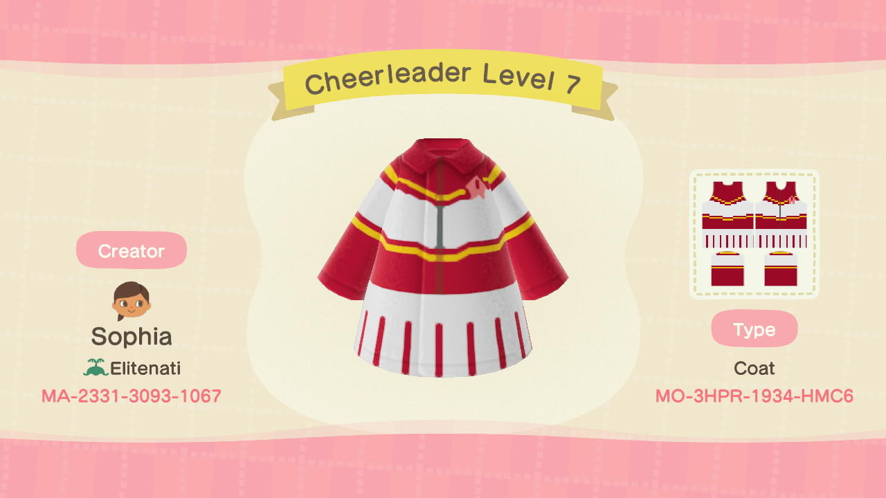 Animal Crossing Design Code: MO-3HPR-1934-HMC6 Cheerleader Level 7