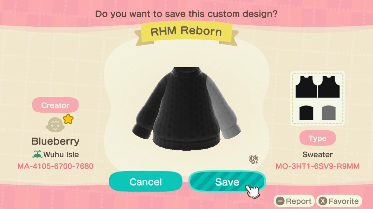 Animal Crossing Design Code: MO-3HT1-6SV9-R9MM RHM Reborn