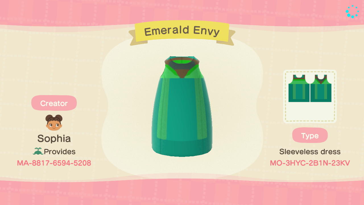 Animal Crossing Design Code: MO-3HYC-2B1N-23KV Emerald Envy