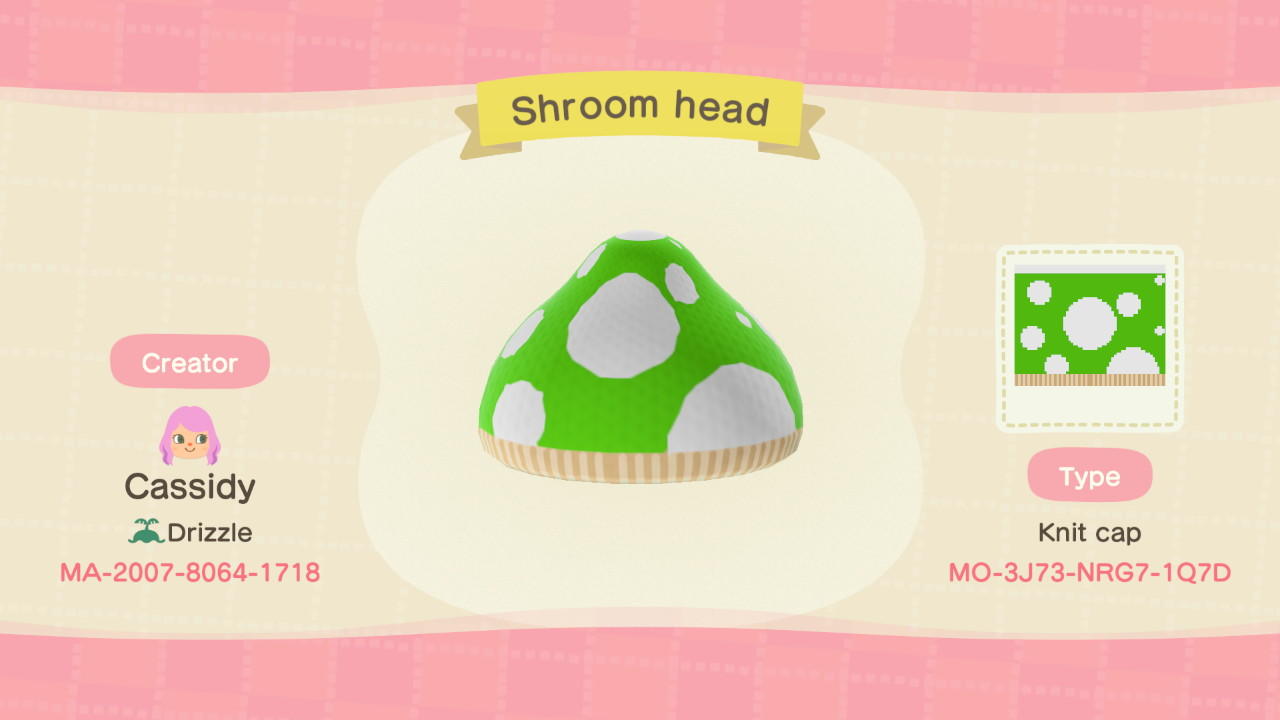 Animal Crossing Design Code: MO-3J73-NRG7-1Q7D Shroom Head