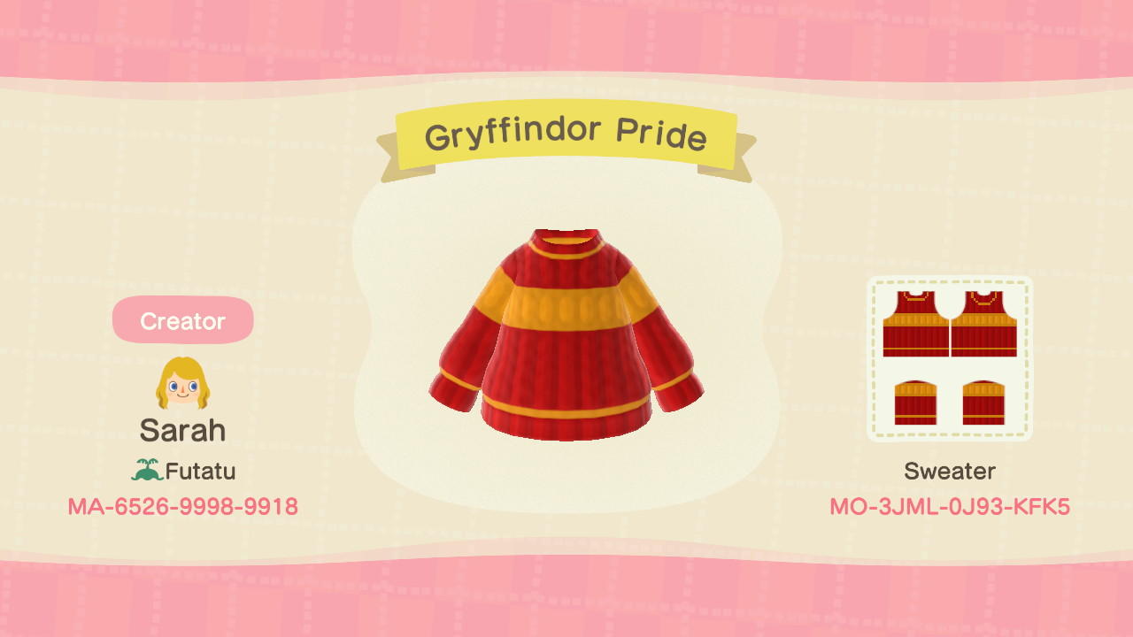 Animal Crossing Design Code: MO-3JML-0J93-KFK5 Gryffindor Pride