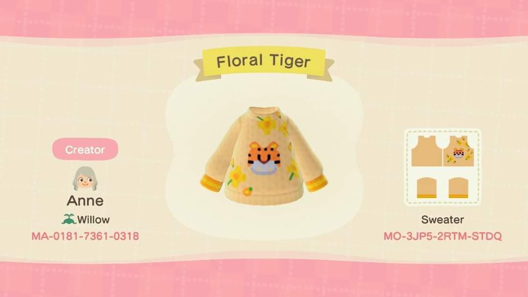 Animal Crossing Design Code: MO-3JP5-2RTM-STDQ Floral Tiger