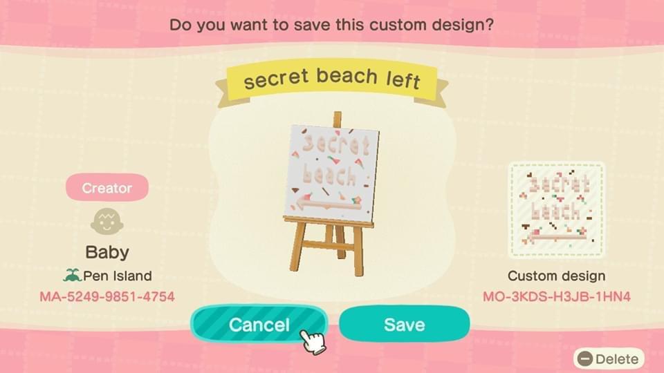Animal Crossing Design Code: MO-3KDS-H3JB-1HN4 secret beach left