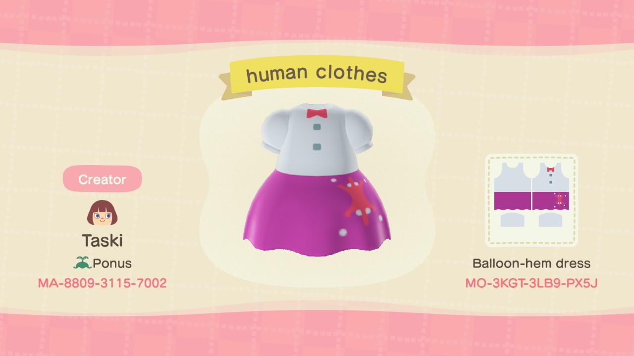 Animal Crossing Design Code: MO-3KGT-3LB9-PX5J Human Clothes