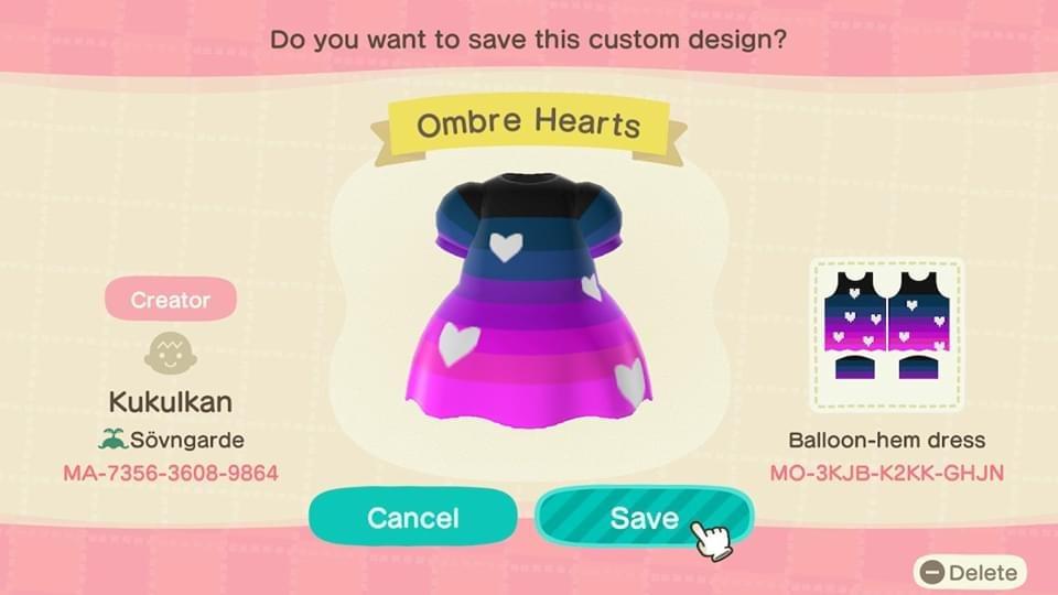 Animal Crossing Design Code: MO-3KJB-K2KK-GHJN Ombre Hearts
