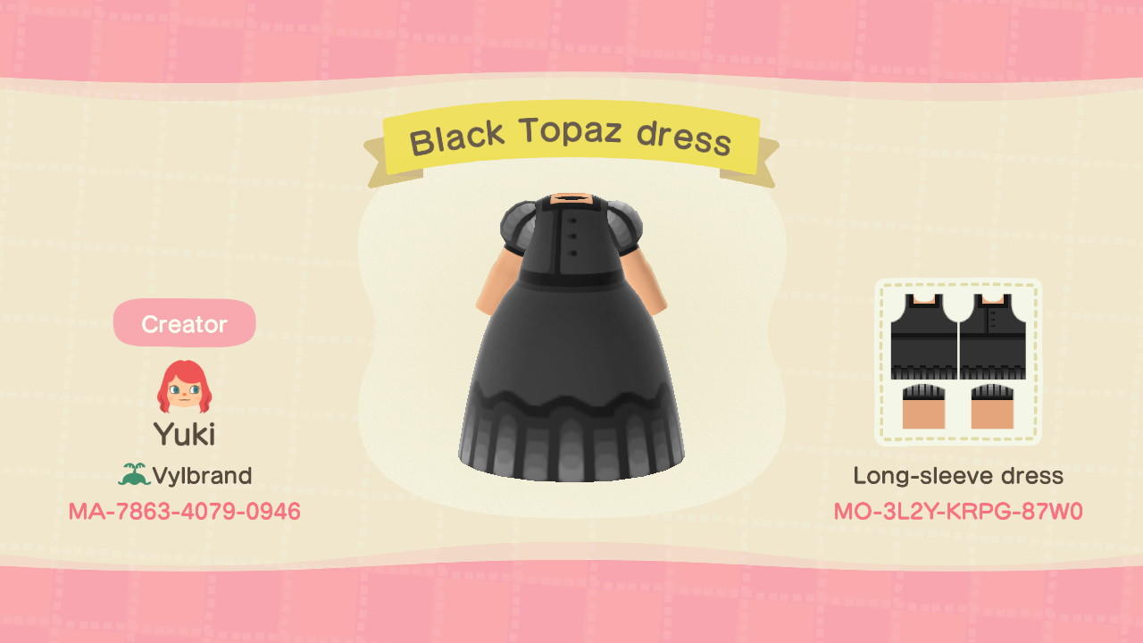 Animal Crossing Design Code: MO-3L2Y-KRPG-87W0 Black Topaz Dress