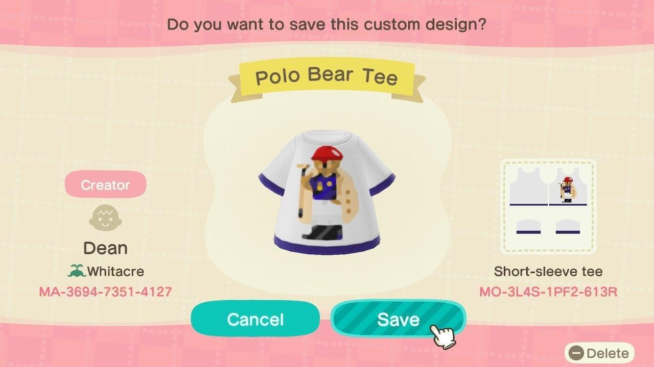 Animal Crossing Design Code: MO-3L4S-1PF2-613R Polo Bear Tee