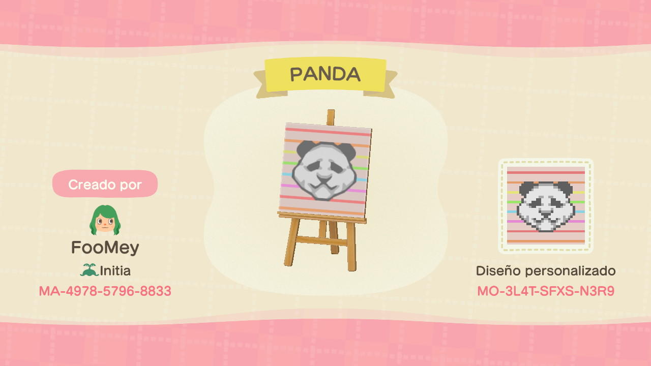 Animal Crossing Design Code: MO-3L4T-SFXS-N3R9 PANDA