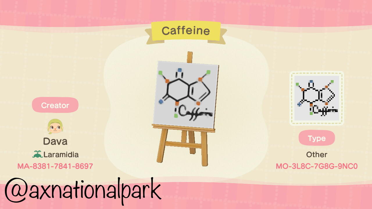Animal Crossing Design Code: MO-3L8C-7G8G-9NC0 Caffeine Molecule